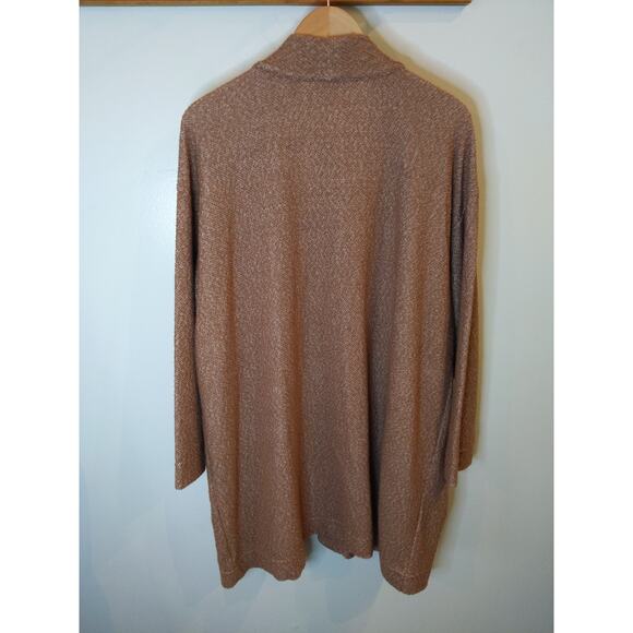 LANDS END Women's Brown Heathered Open Front Cardigan 2X Cotton Blend Pockets - Picture 2 of 8